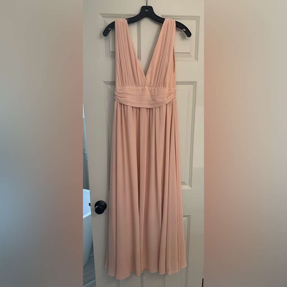 Lulus blush pink full length chiffon v neck maxi dress.